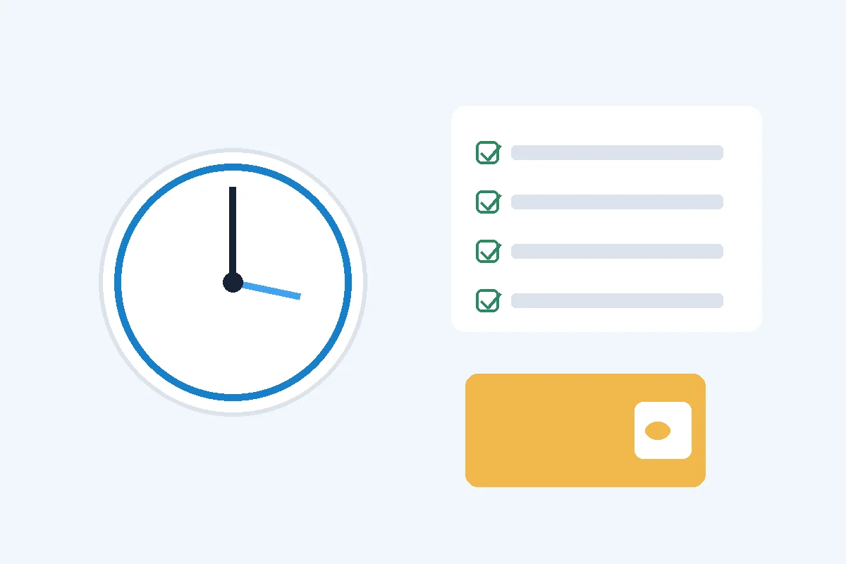 Timer, checklist and wallet representing responsible social play